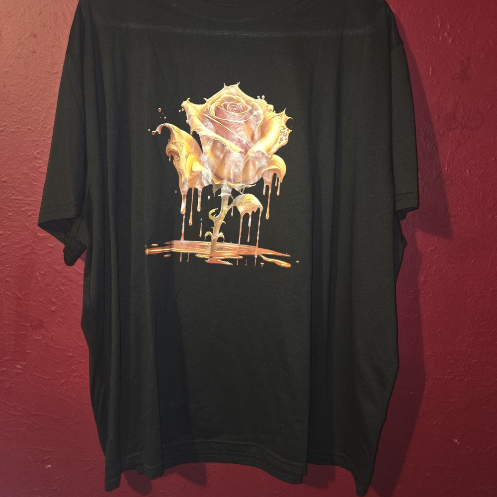 SHEIN Black Tee with Gold Dripping Rose